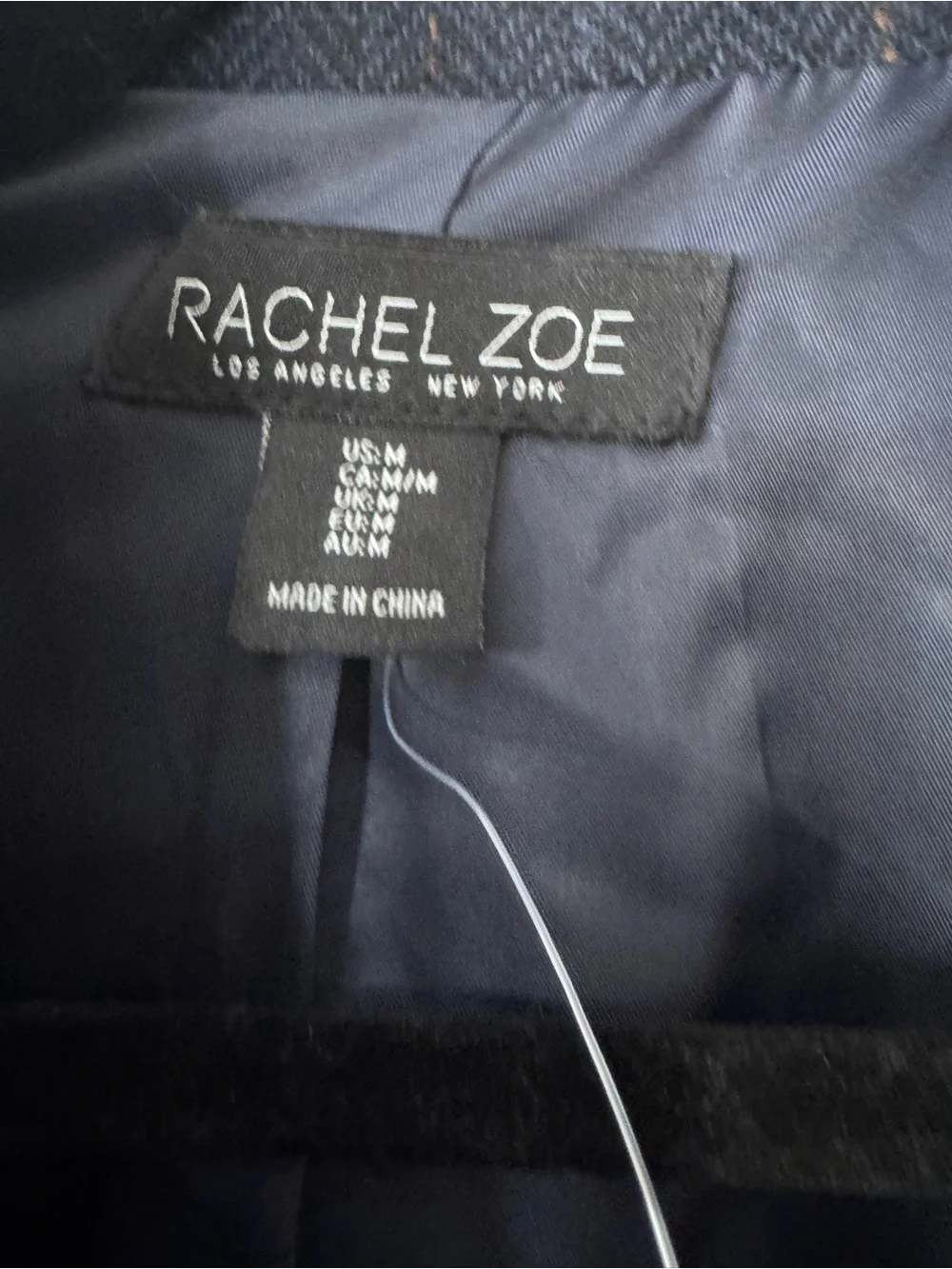 Rachel Zoe Navy Herringbone Windowpane Plaid Blazer Brooch M